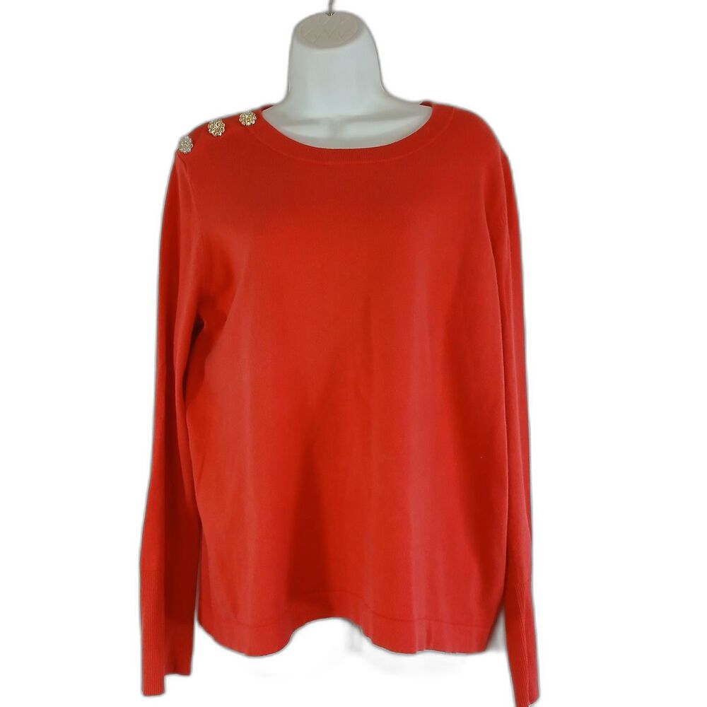 Lily Pulitzer sweater red round neck long sleeve jewel buttons sz XL holiday